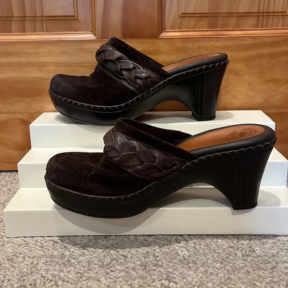Nurture Suede Braided Leather Slip On Clog - Dark Brown - Women Size 9 - Picture 2 of 8